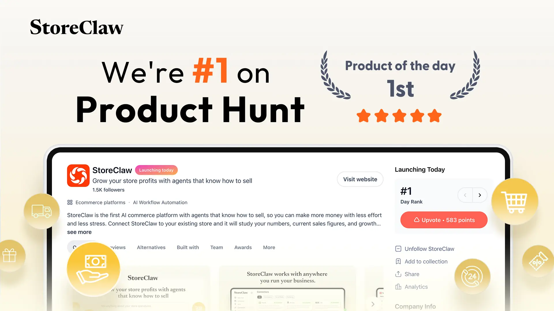 AgentStore Ranks #1 Product of the Day on Product World